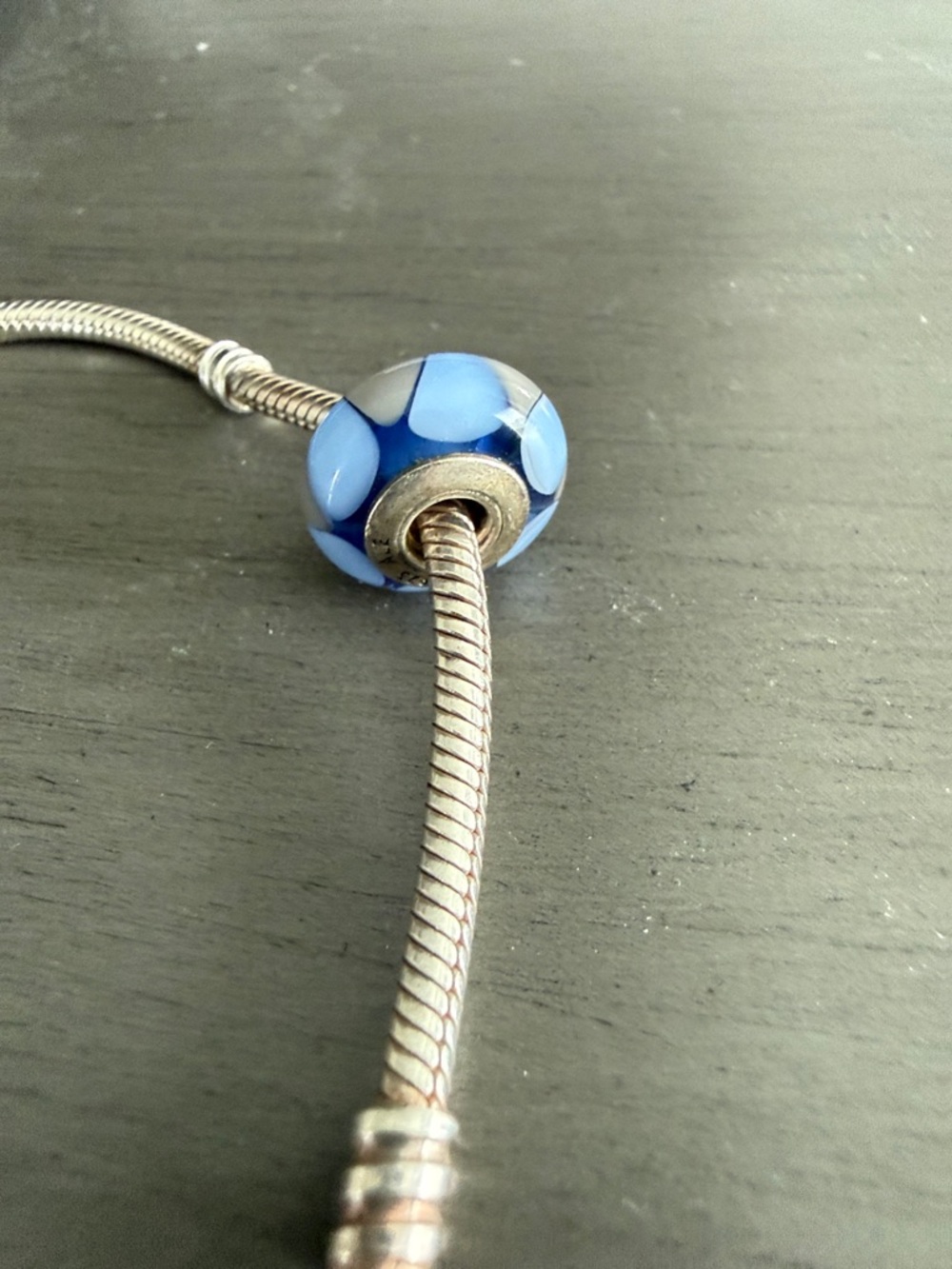 Pandora Blue Glass Bead with Light Blue Dots